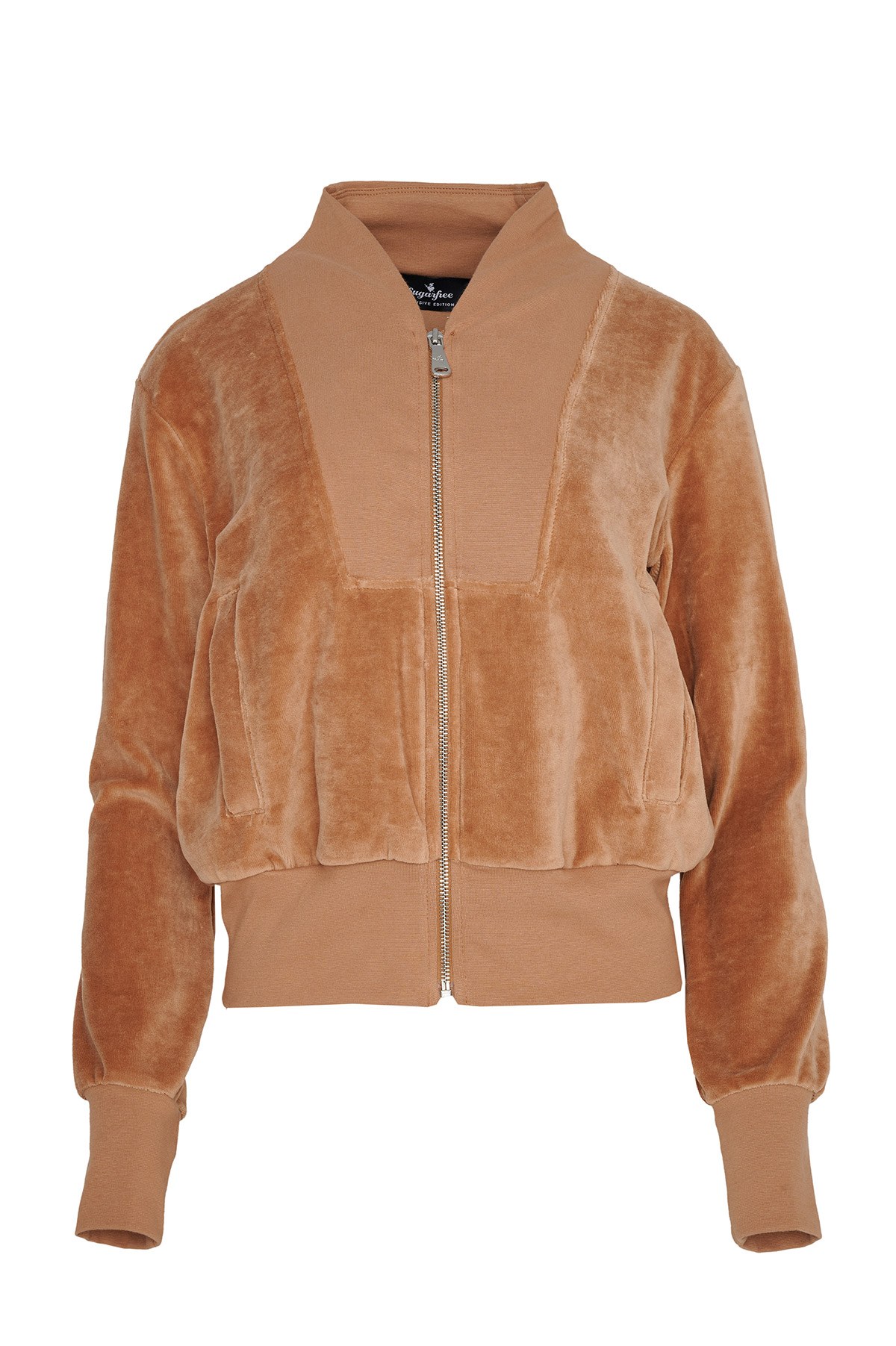 ΔΙΧΡΩΜΗ ΒΕΛΟΥΤΕ ΖΑΚΕΤΑ ΜΕ ΣΤΡΟΓΓΥΛΗ ΛΑΙΜΟΚΟΨΗ φωτογραφία