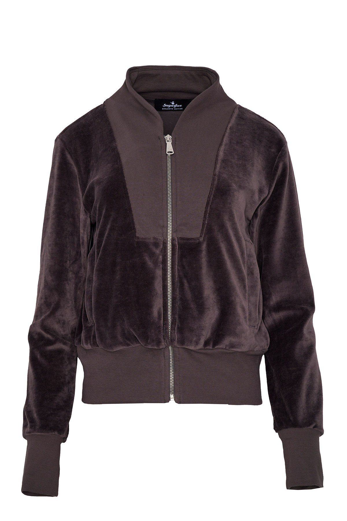 ΔΙΧΡΩΜΗ ΒΕΛΟΥΤΕ ΖΑΚΕΤΑ ΜΕ ΣΤΡΟΓΓΥΛΗ ΛΑΙΜΟΚΟΨΗ φωτογραφία