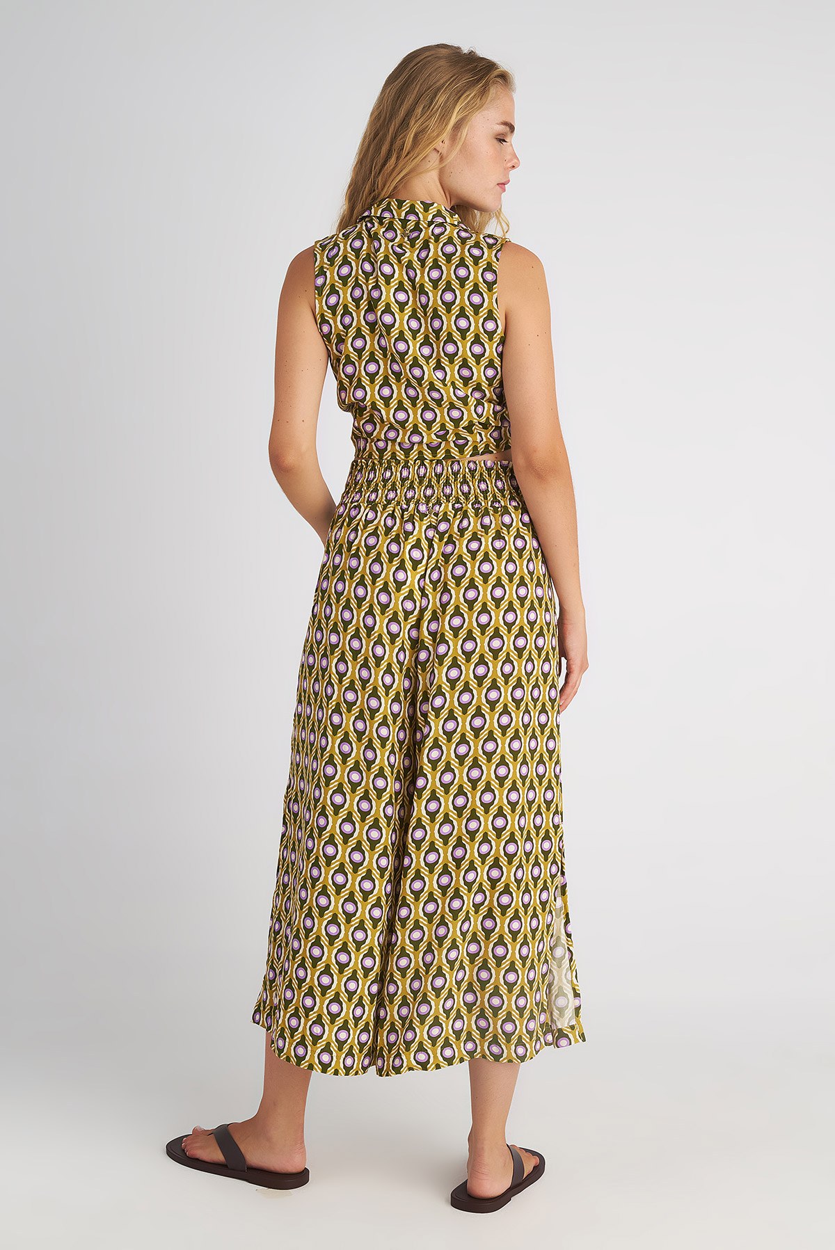 ΣΑΤΕΝ ΨΗΛΟΜΕΣΗ WIDE LEG ΚΑΠΡΙ ΠΑΝΤΕΛΟΝΑ ΜΕ ΤΥΠΩΜΑ φωτογραφία