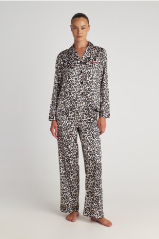 LEOPARD PRINTED SATIN PYJAMA SET-25538007-301