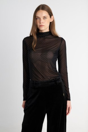 STRASS EMBELLISHED LONG-SLEEVE SEMI-SHEER TOP-25832147-110