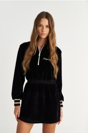 HALF-ZIP VELOUR MINI DRESS WITH COLLAR-25834184-110
