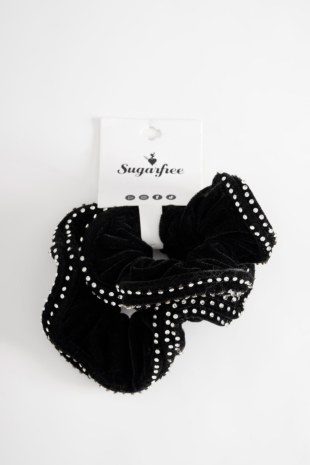 PACK OF 2 STRASS EMBELLISHED VELOUR SCRUNCHIES-25839024-110