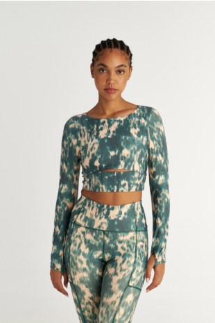 TIE-DYE PRINTED SPORTS CROP TOP WITH THUMB DETAILS-25868049-414