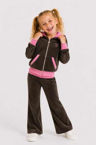 STRASS EMBELLISHED TWO-TONE SUPER SOFT VELOUR TRACK SET FOR GIRLS WITH RAINBOW ZIPPER-26638011-322