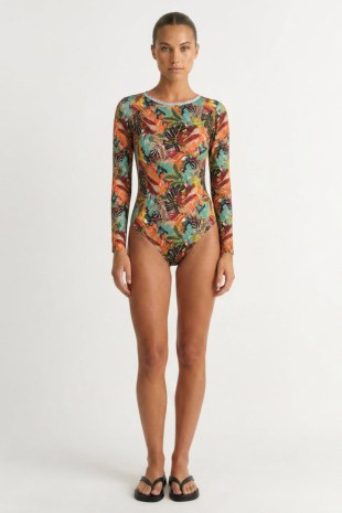 FLORAL PRINTED LONG-SLEEVED ONEPIECE SWIMSUIT-26804115-847