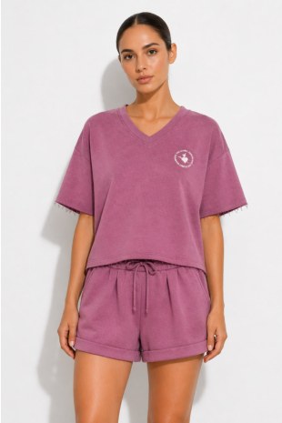 MONOCHROME COTTON TOP WITH 'V' NECKLINE-26812081-815