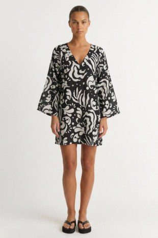BLACK AND WHITE PRINTED SEMI-SHEER MINI DRESS/KAFTAN-26814035-110