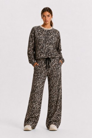 LEOPARD PRINTED HIGH WAISTED WIDE-LEG COTTON PANTS-26831079-302