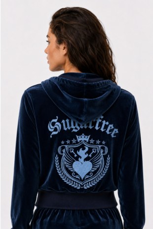 CROPPED HOODED SUPER SOFT VELOUR BACK-PRINT JACKET-26833082-429