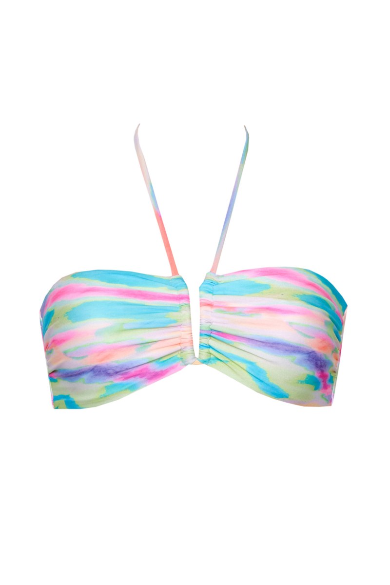 TIE-DYE PRINTED UNDERWIRE STRAPLESS SWIMWEAR BIKINI TOP-23801125-999