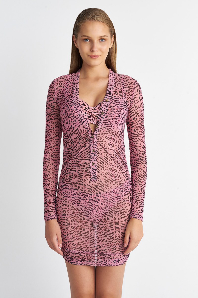 LONG SLEEVED SEMI-SHEER MINI DRESS/KAFTAN-23805293-712