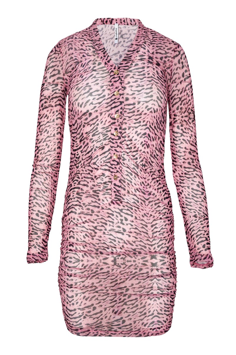 LONG SLEEVED SEMI-SHEER MINI DRESS/KAFTAN-23805293-712