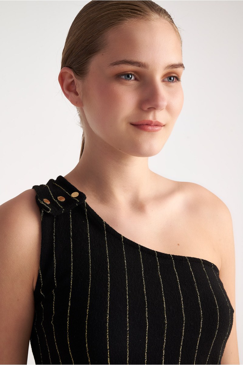 EXCLUSIVE TERRY GOLD LUREX STRIPED ONE SHOULDER TOP-23812014-110