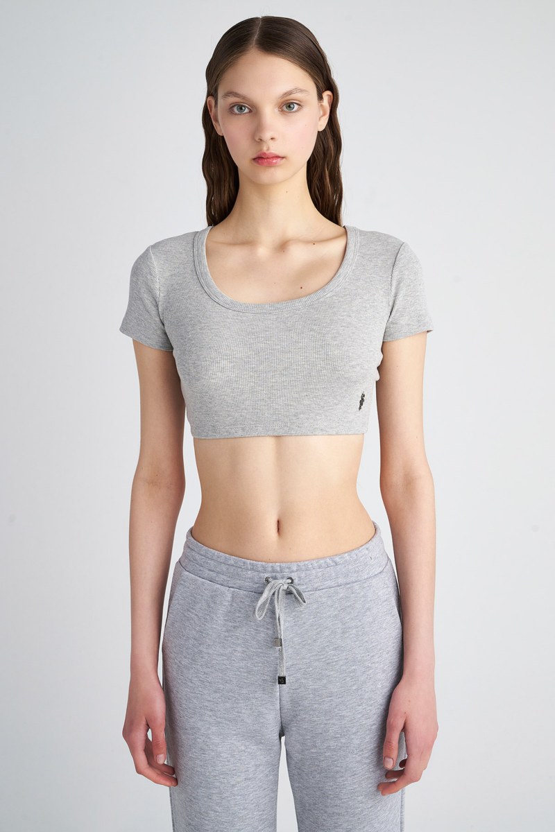 COTTON CROPPED SHORT SLEEVE RIBBED TOP-23818142-210