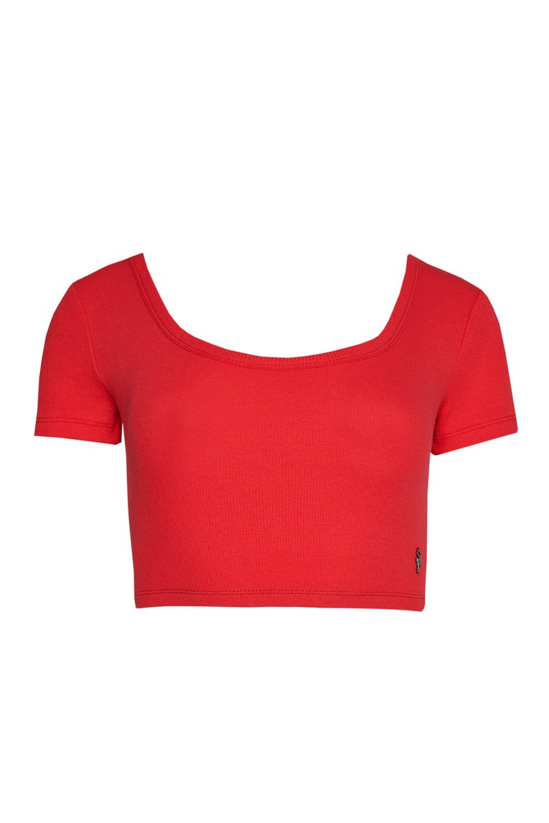 COTTON CROPPED SHORT SLEEVE RIBBED TOP-23818142-631