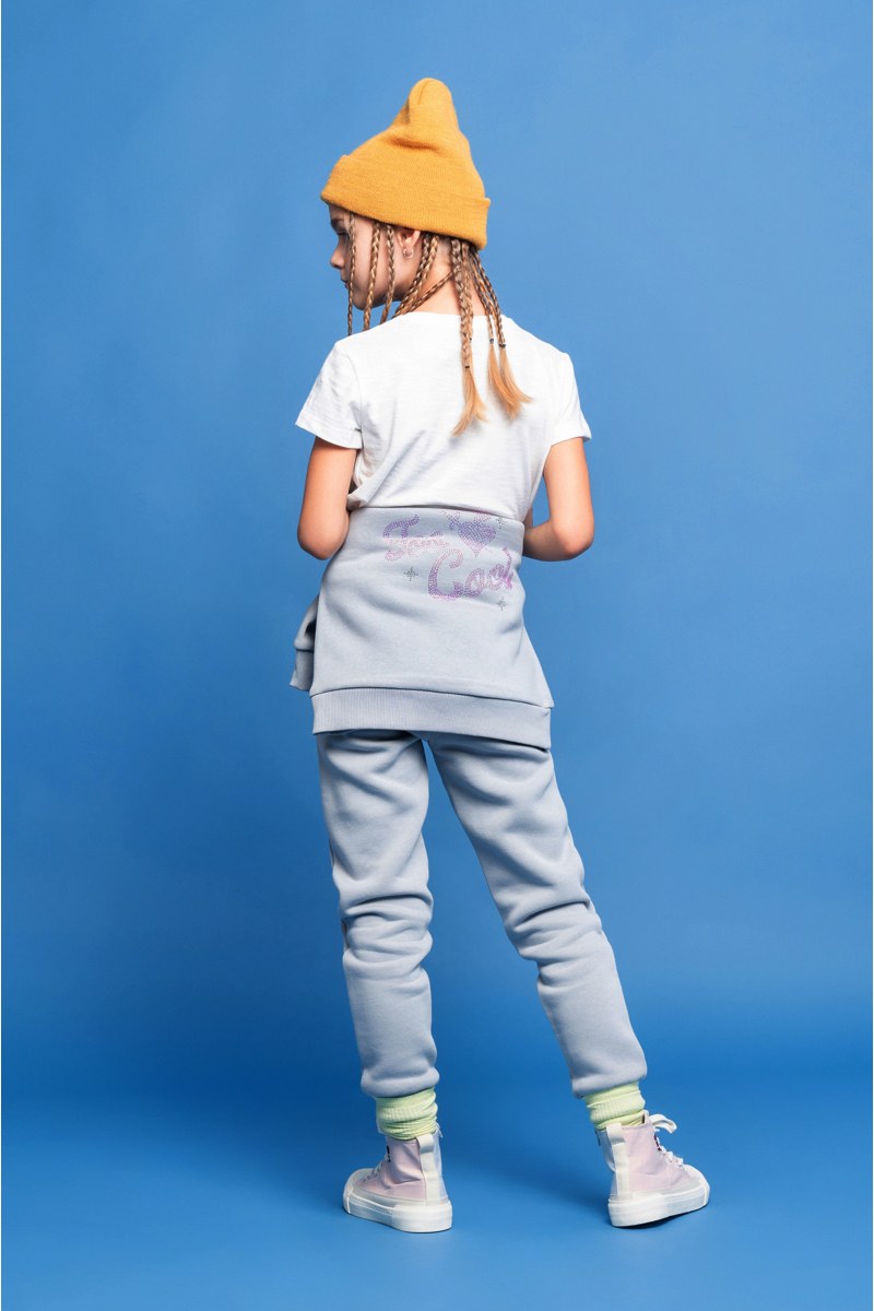 STRASS EMBELLISHED CUFFED COTTON PANTS FOR GIRLS-24631052-200