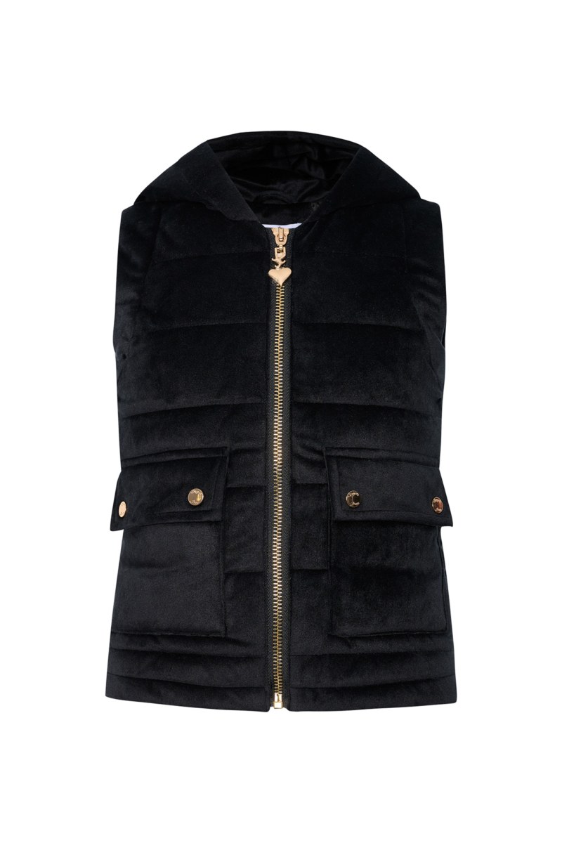 QUILTED VELOUR HOODED PUFFER GILET FOR GIRLS-24633061-110
