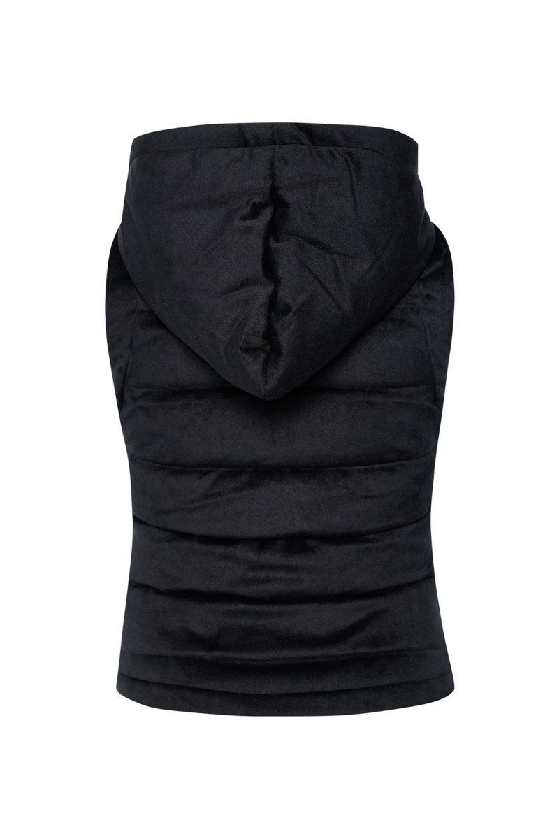 QUILTED VELOUR HOODED PUFFER GILET FOR GIRLS-24633061-110