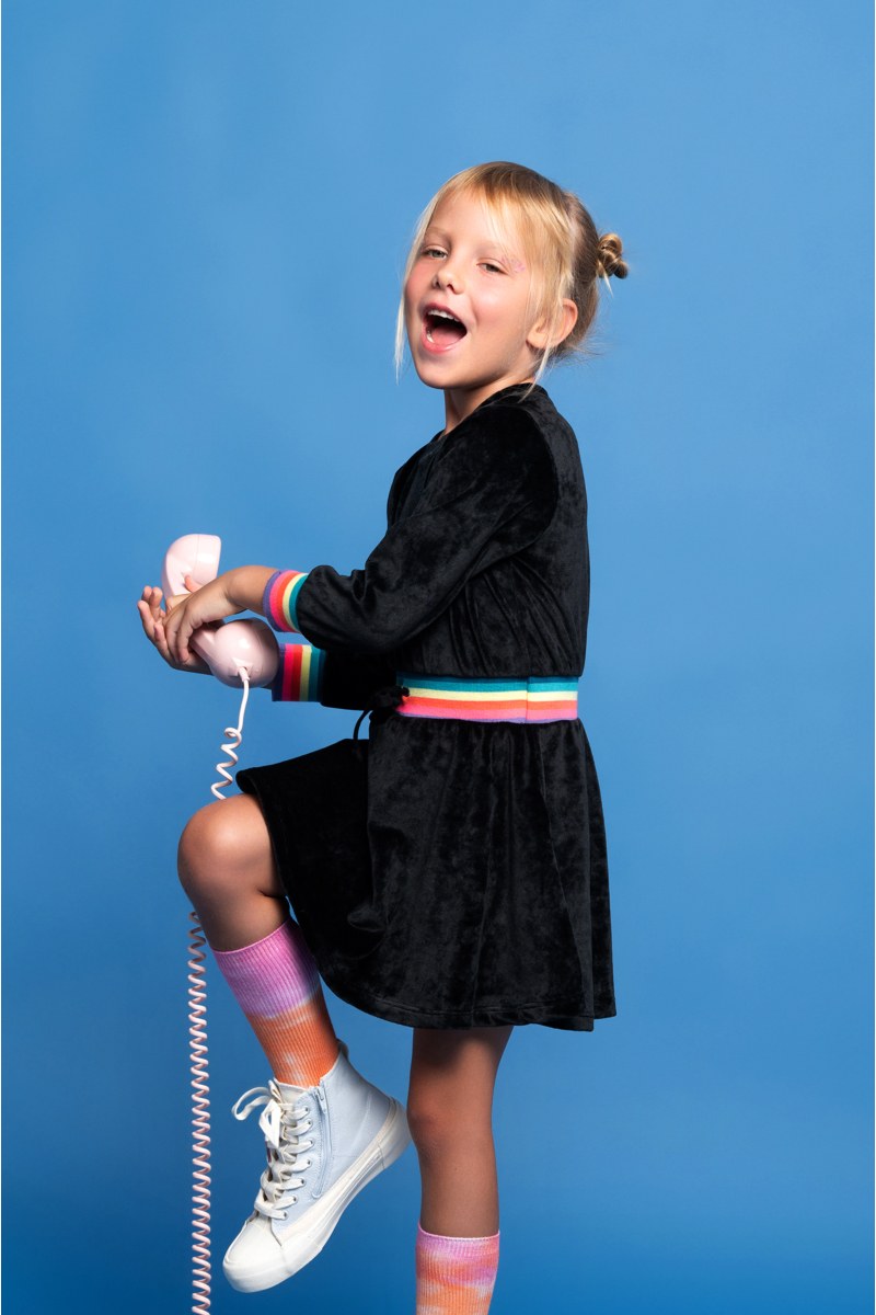 MONOCHROME SUPER SOFT VELOUR MINI DRESS FOR GIRLS-24634025-110