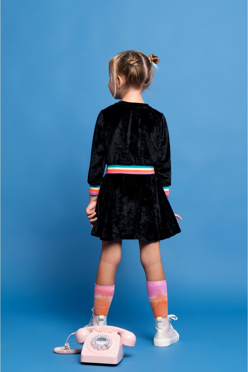 MONOCHROME SUPER SOFT VELOUR MINI DRESS FOR GIRLS-24634025-110