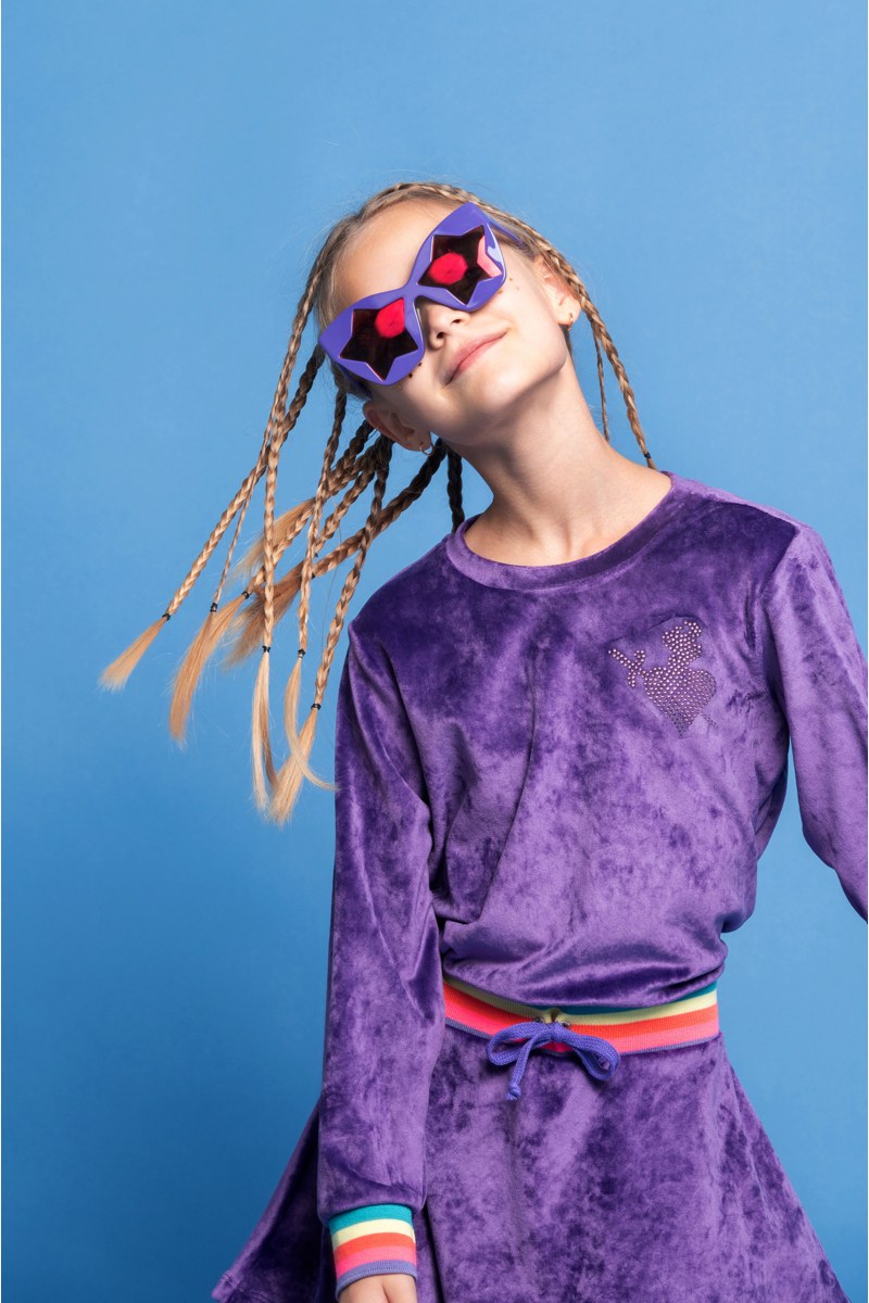 MONOCHROME SUPER SOFT VELOUR MINI DRESS FOR GIRLS-24634025-812