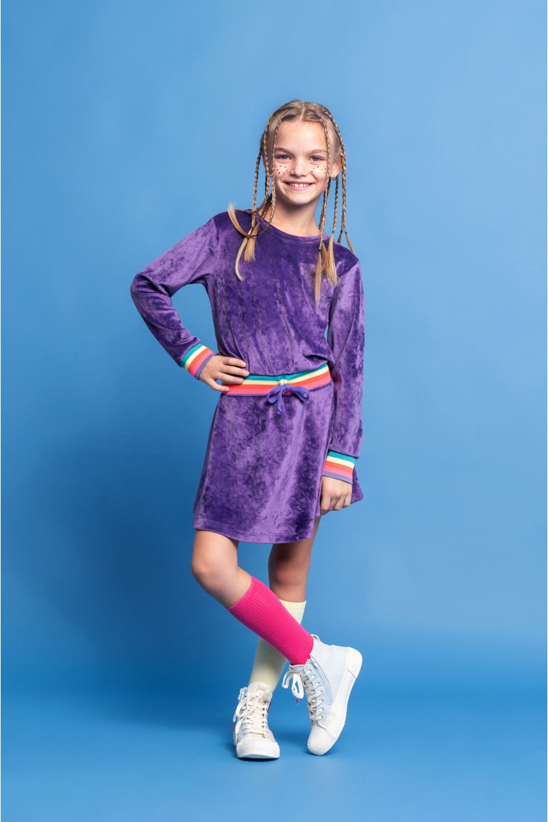 MONOCHROME SUPER SOFT VELOUR MINI DRESS FOR GIRLS-24634025-812