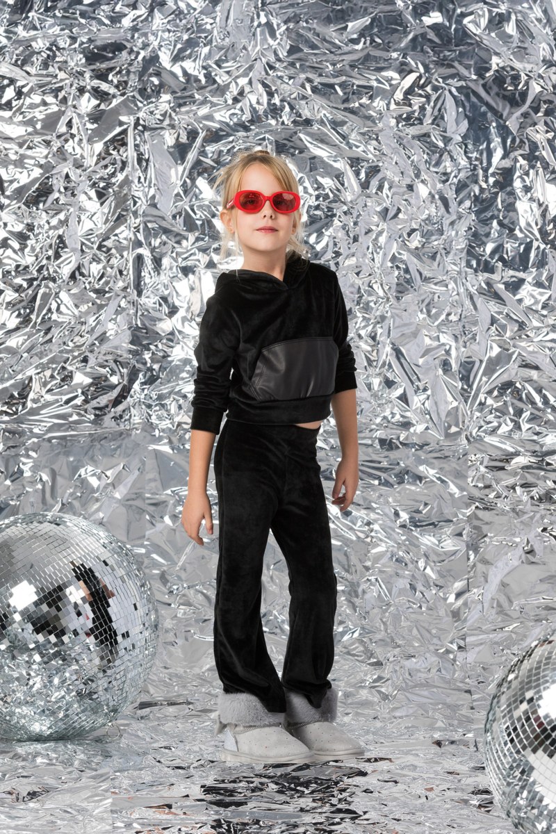 SUPER SOFT VELOUR SET FOR GIRLS WITH FAUX LEATHER PATCH POCKET-24638122-110