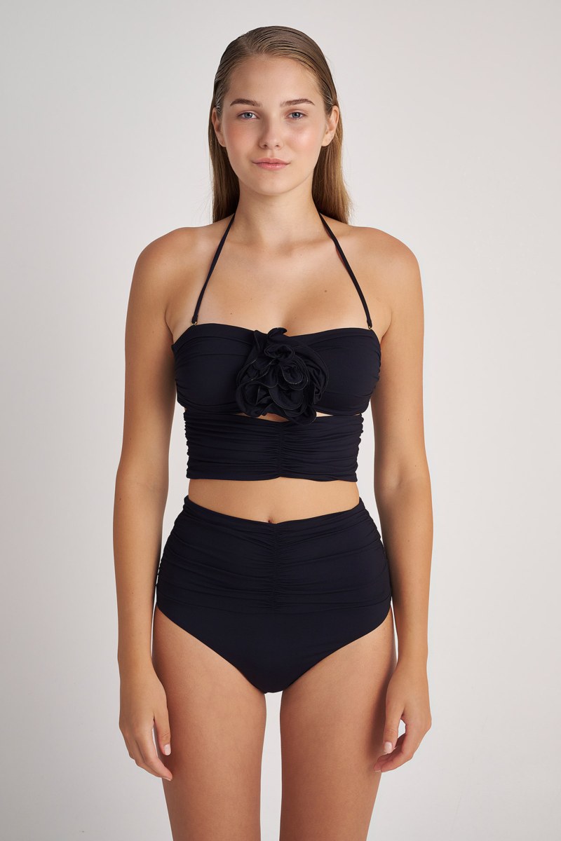 STRAPLESS BIKINI CROPPED TOP WITH FLORAL CORSAGE DETAIL-24801535-110