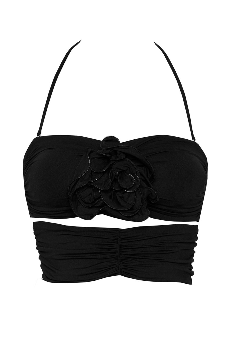 STRAPLESS BIKINI CROPPED TOP WITH FLORAL CORSAGE DETAIL-24801535-110