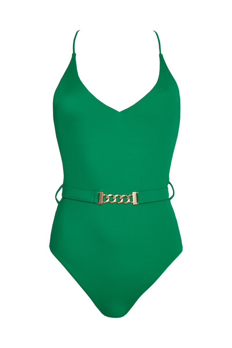 FASHION SOLIDS BELTED ONEPIECE SWIMSUIT-24804025-513
