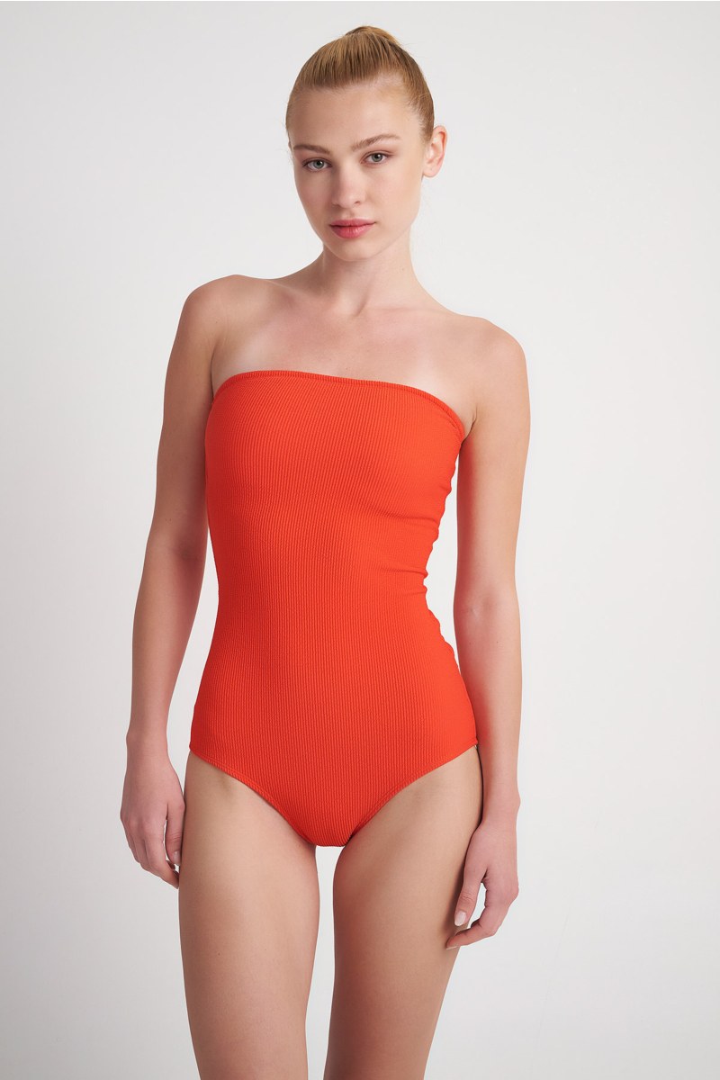 CRINKLED ONEPIECE STRAPLESS SWIMSUIT-24804250-622
