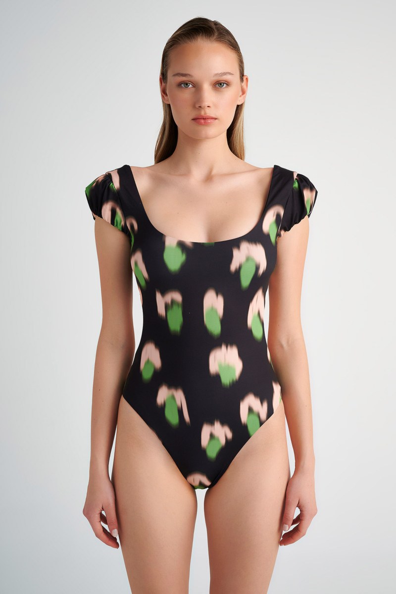 SHORT-SLEEVED MULTICOLOR PRINTED ONEPIECE SWIMSUIT-24804390-110