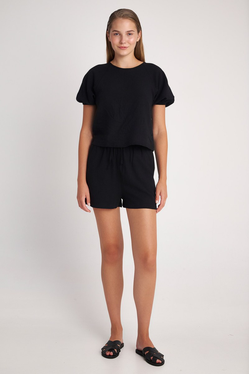 LINEN WIDE LEG SHORTS-24810150-110