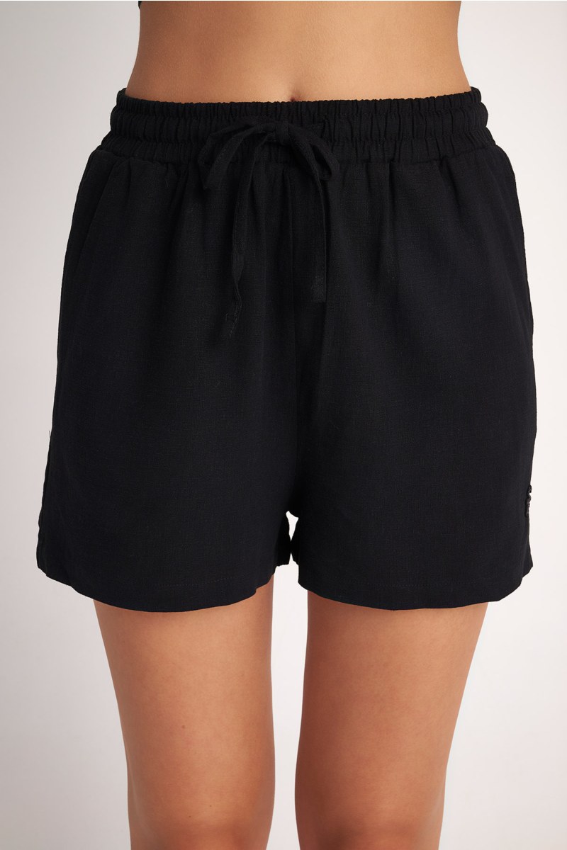 LINEN WIDE LEG SHORTS-24810150-110