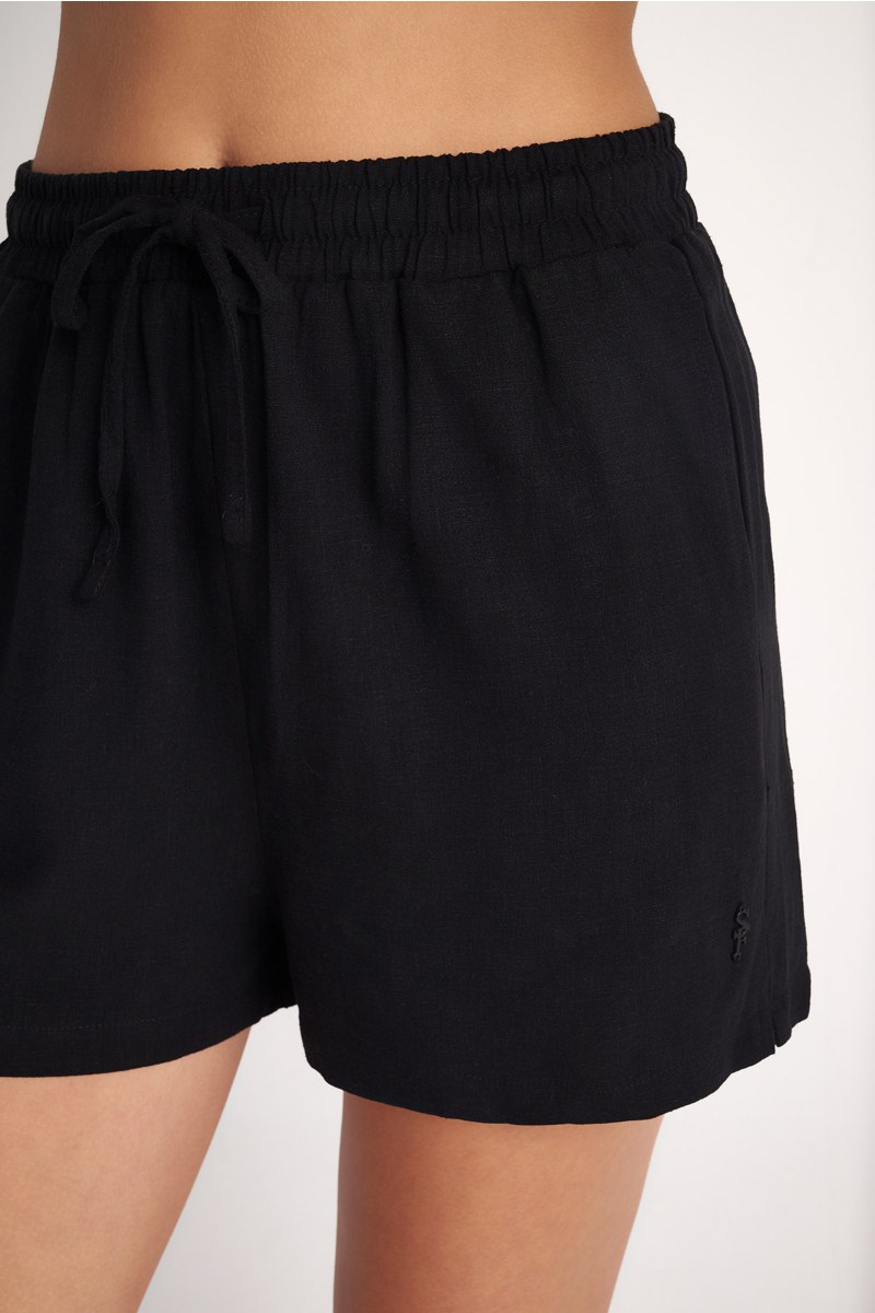 LINEN WIDE LEG SHORTS-24810150-110