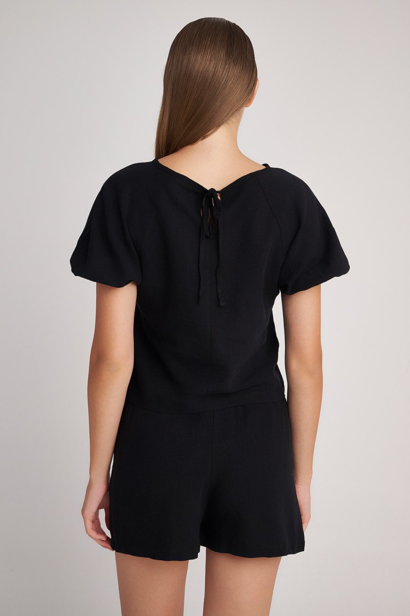 LINEN WIDE LEG SHORTS-24810150-110