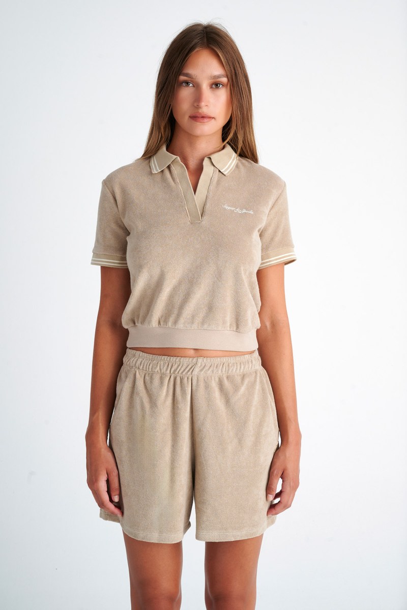 SHORT-SLEEVED POLO STYLE CROPPED TERRY TOP-24812042-301