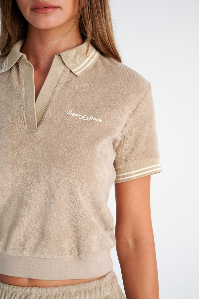 SHORT-SLEEVED POLO STYLE CROPPED TERRY TOP-24812042-301