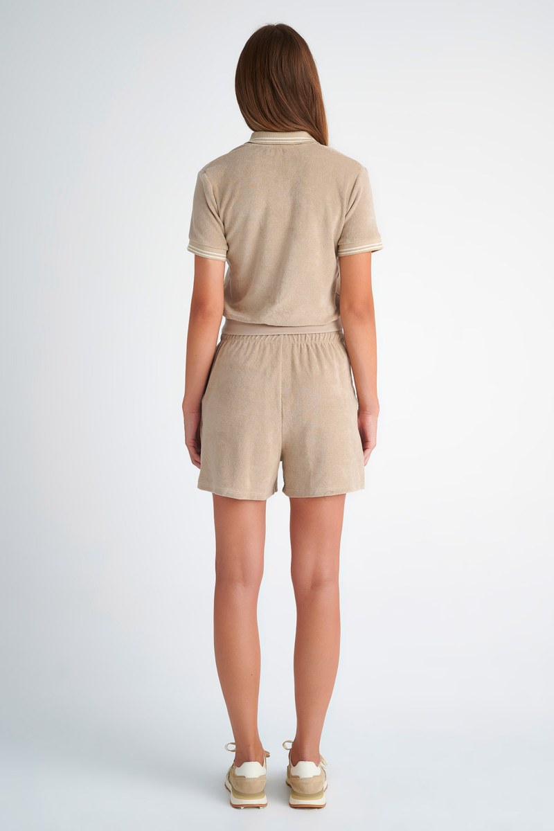 SHORT-SLEEVED POLO STYLE CROPPED TERRY TOP-24812042-301