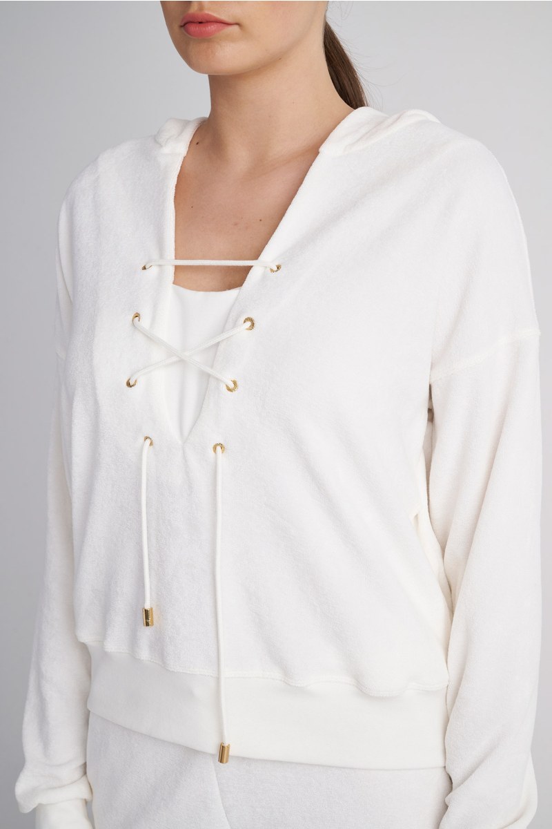 LACING-DETAIL TERRY SWEATSHIRT-24812050-102