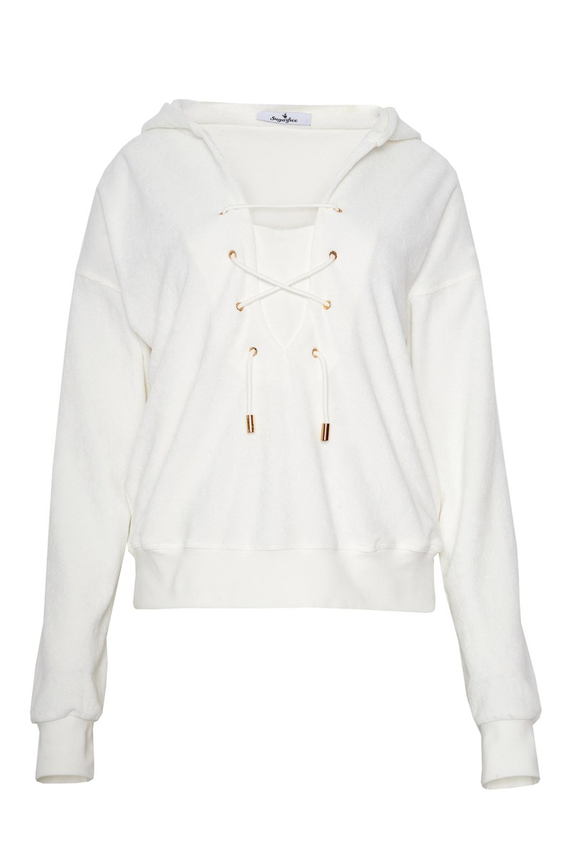 LACING-DETAIL TERRY SWEATSHIRT-24812050-102