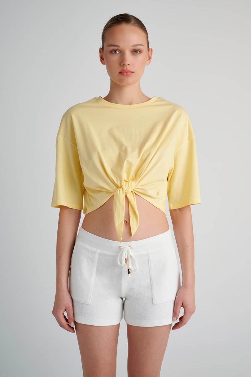 SHORT-SLEEVED TOP WITH FRONT KNOT-24812061-600