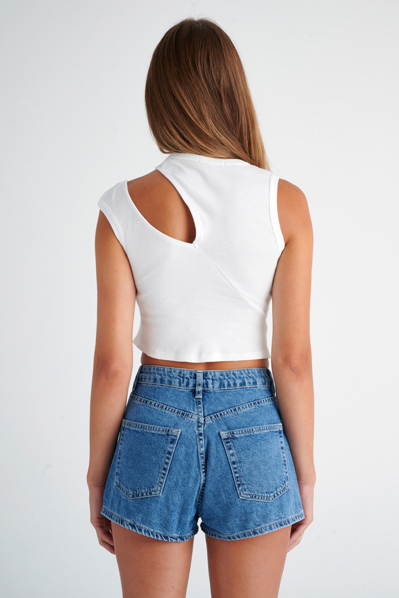 RIBBED CROP TOP WITH CUTOUT AT ONE SHOULDER-24812073-102