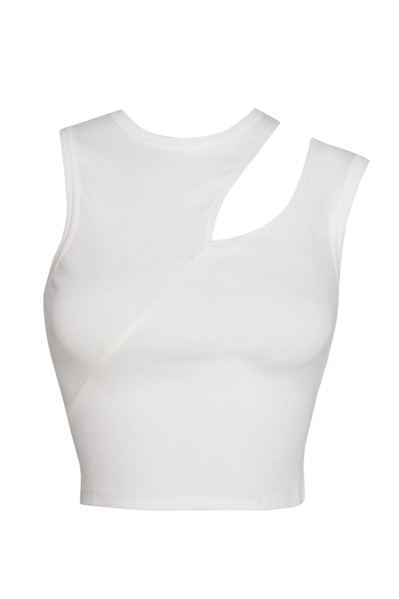 RIBBED CROP TOP WITH CUTOUT AT ONE SHOULDER-24812073-102
