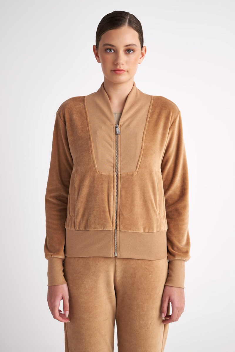 TWO-TONE STYLED VELOUR JACKET WITH SCOOP NECKLINE-24813038-311