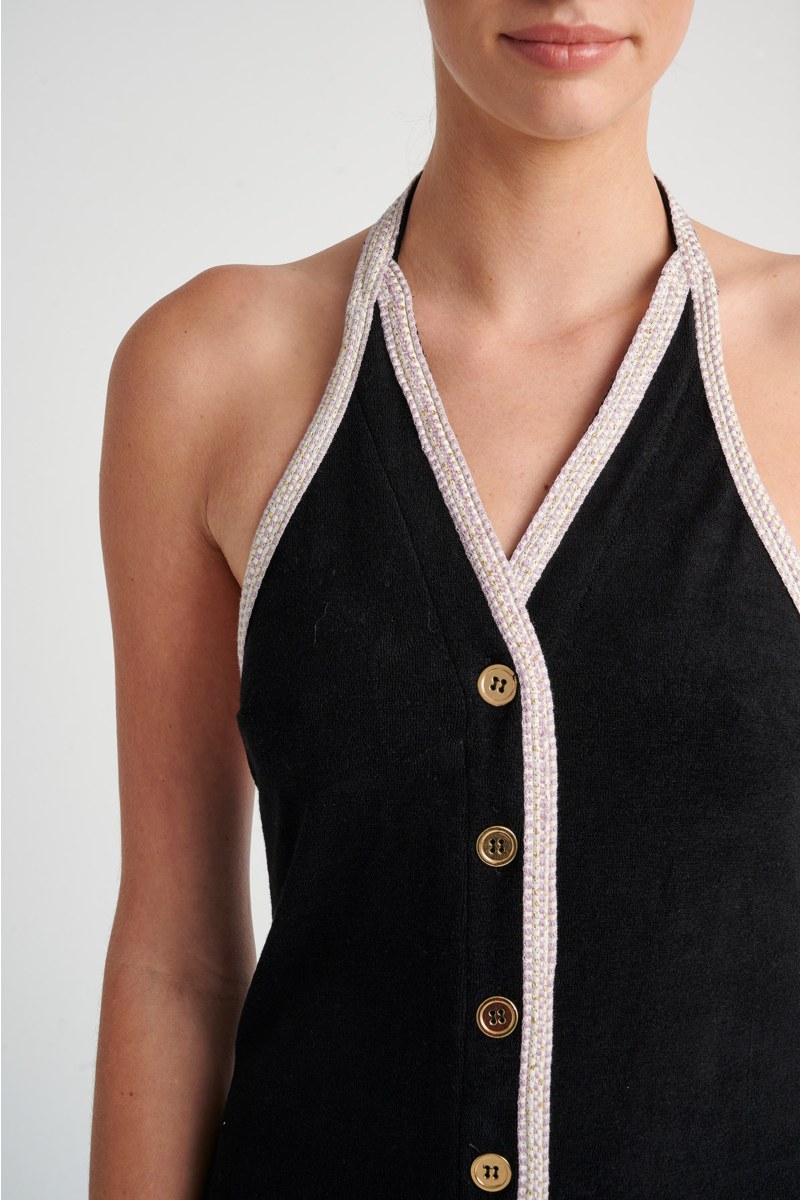 SLEEVELESS TERRY MINI DRESS WITH CROCHET DETAILS-24814092-110