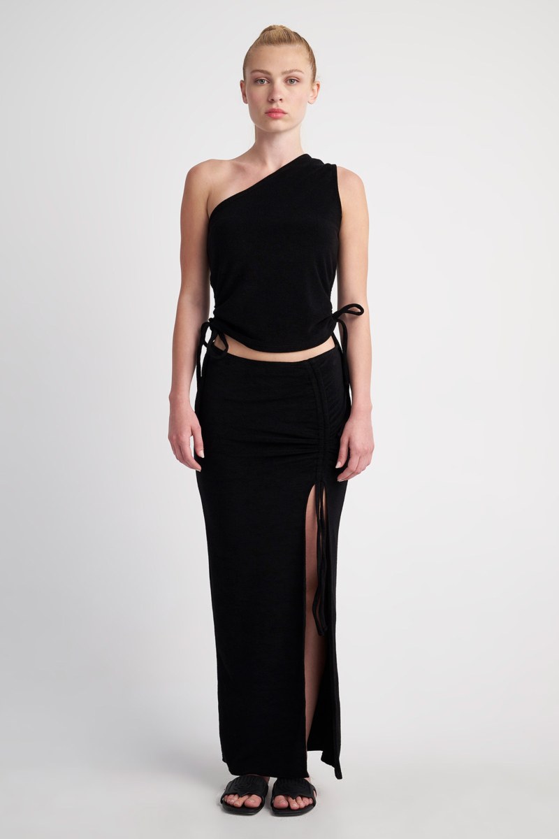 TERRY MONOCHROME LONG SKIRT WITH SLIT-24814094-110