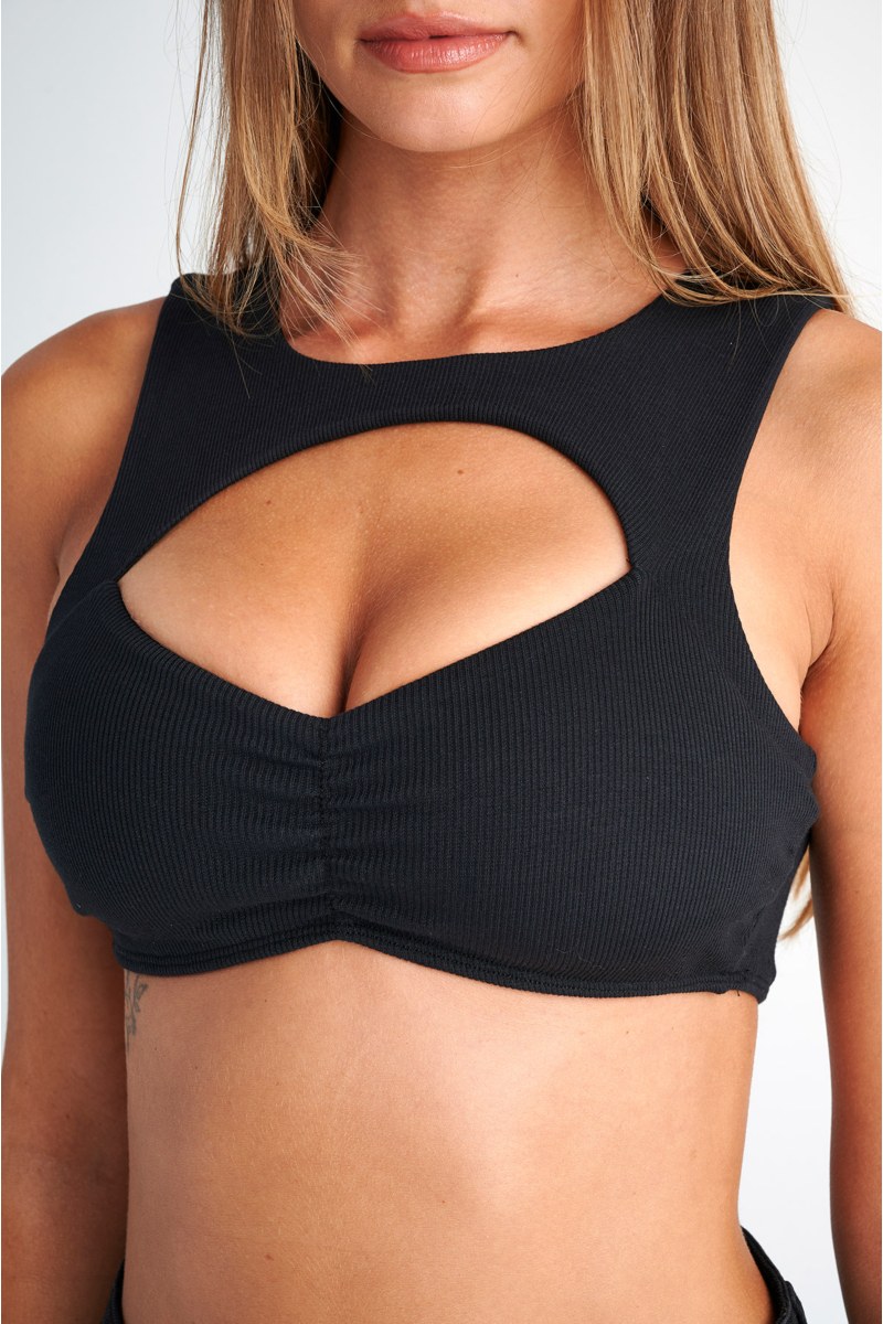 GATHERED RIBBED CROPPED TOP WITH CUT-OUT DETAIL-24818075-110