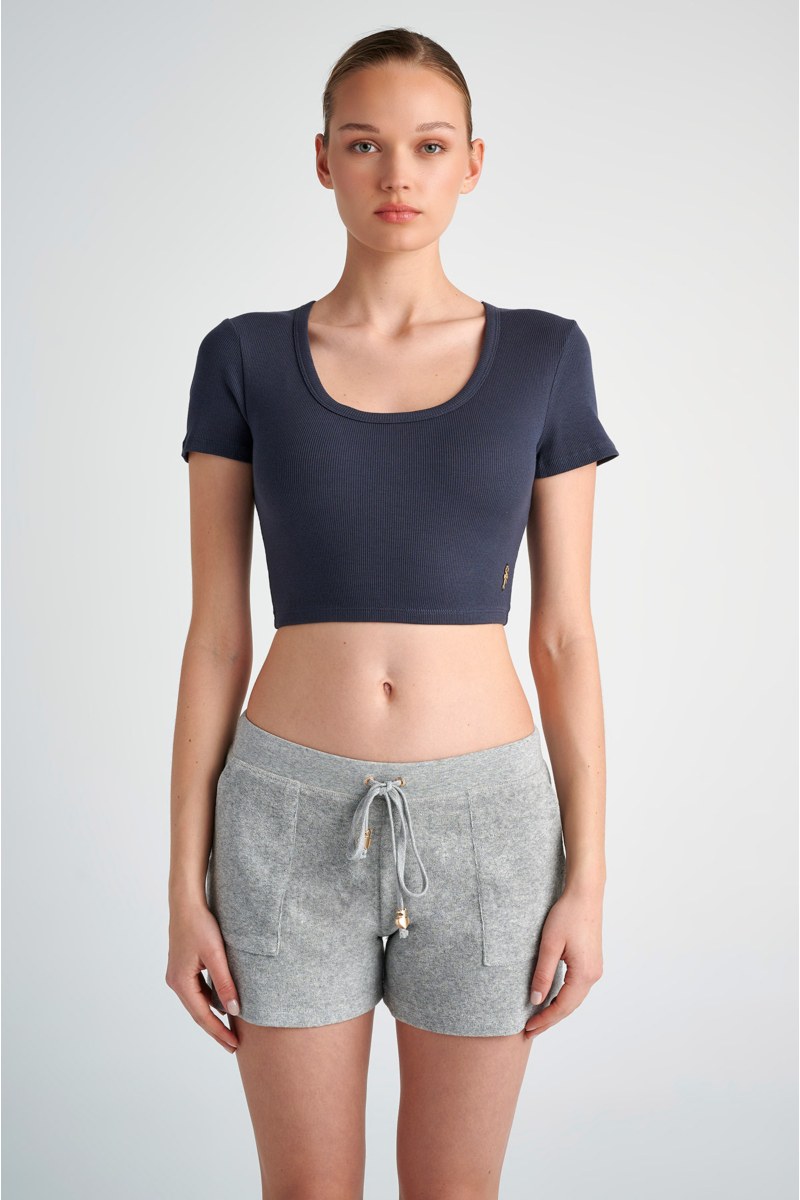 COTTON CROPPED SHORT SLEEVE RIBBED TOP-24818142-920